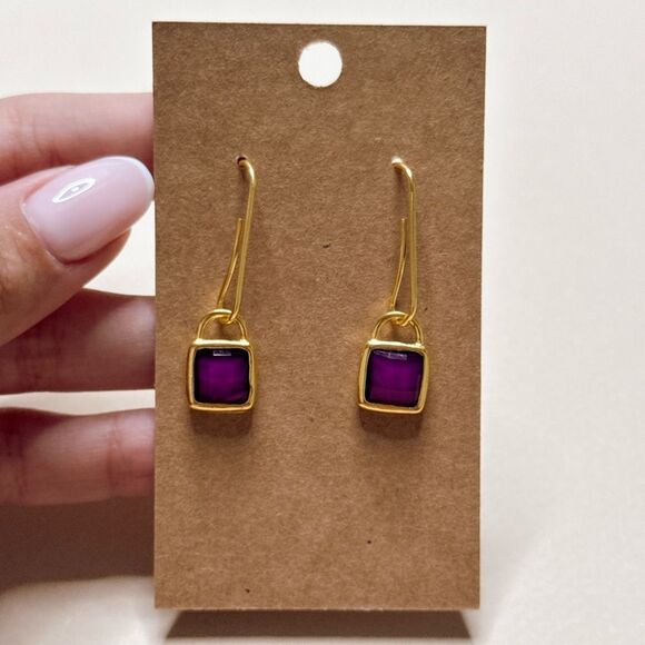 Elegant Gold and Purple Drop Earrings S955 - Picture 5 of 5